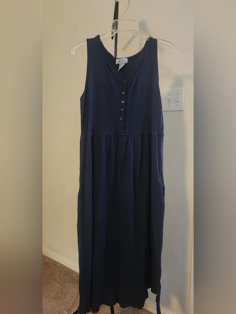 Jennifer Moore Navy Sleeveless Maxi Dress with Button Front